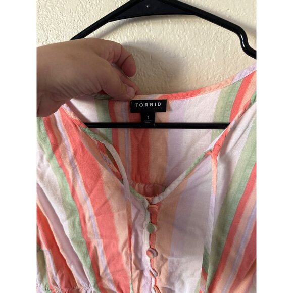 Torrid Rayon Slub Button-Front Tiered Babydoll Tank Multi-Color Size 1 Plus Size - Picture 3 of 6